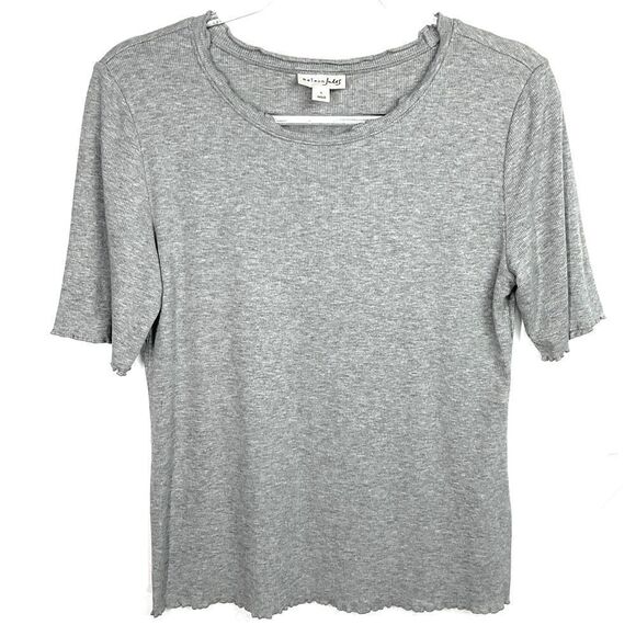 Maison Jules Heathered Gray Lettuce Hem Ribbed Short Sleeve Top Large - Picture 1 of 5